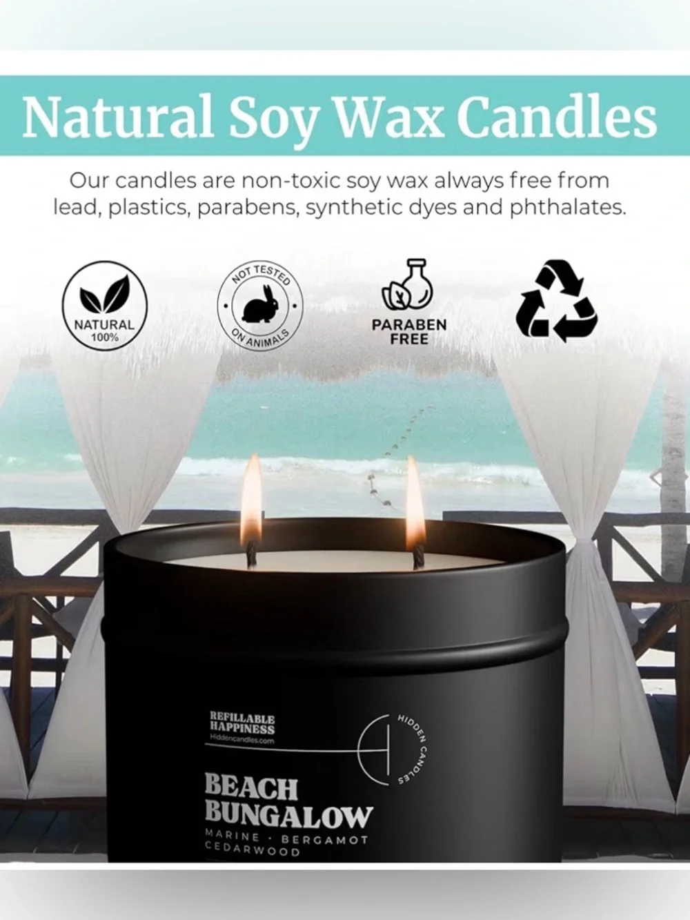 NEW Compact Storage Hidden Candle Beach Bungalow | Scented Candle Faux Succulent